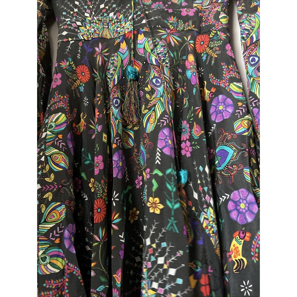 Matthew Williamson Silk Dress laceup with tassel hem bell long slv bright New 4 - Picture 8 of 16